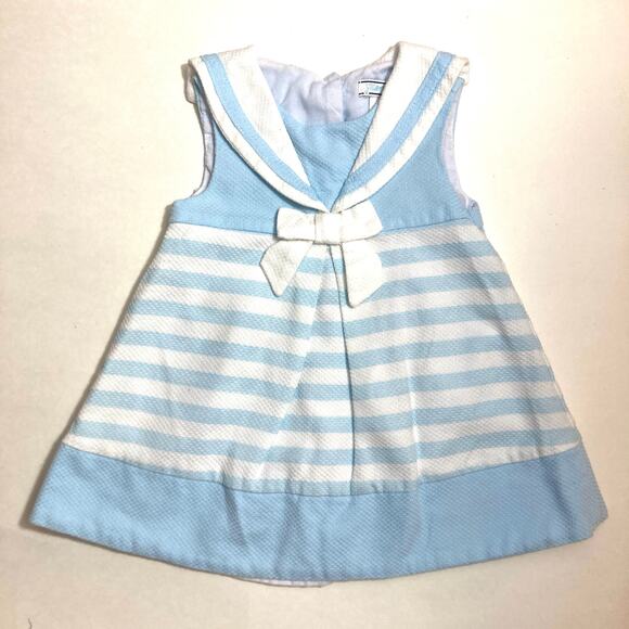 Jillian’s Closet Blue White Striped Pique Sailor Collar Bow Formal Dress - Picture 1 of 10